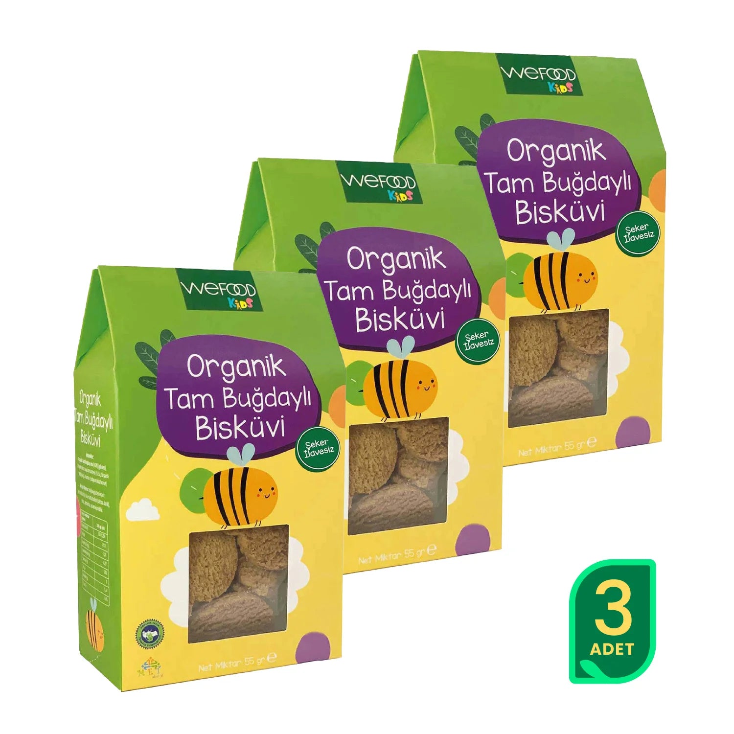 Wefood Kids Organik Tam Buğdaylı Bisküvi 55 gr 3'lü